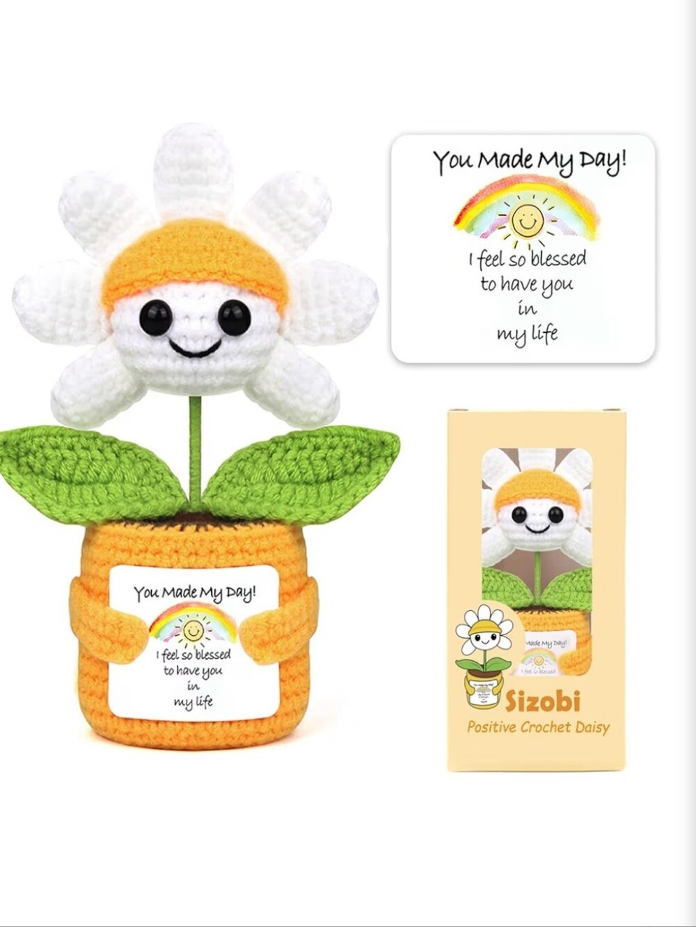 Handmade Crochet Mini Daisy Thank You Gift with Sunny Yellow Accent - Picture 11 of 11